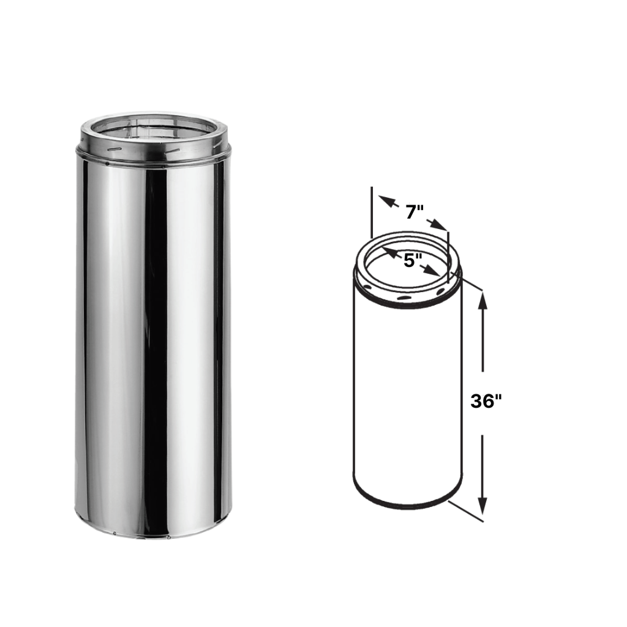 DuraVent DuraTech 5" Diameter Galvalume Steel 36" Pipe Length All Fuel Chimney Pipe