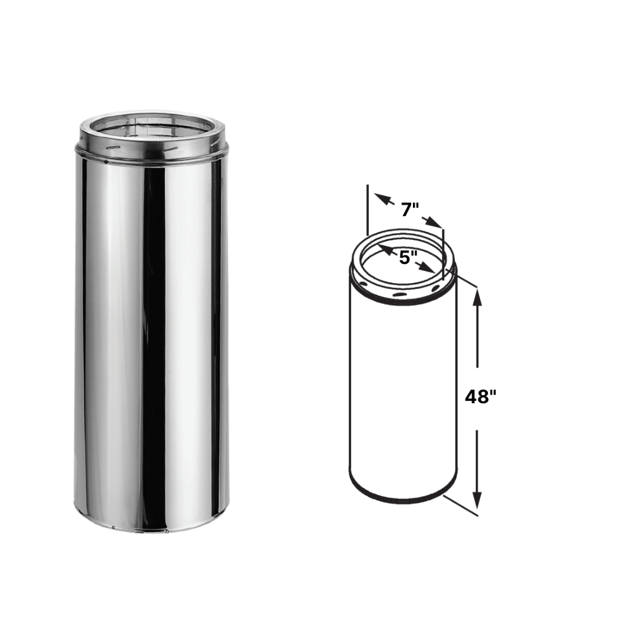 DuraVent DuraTech 5" Diameter Galvalume Steel 48" Pipe Length All Fuel Chimney Pipe