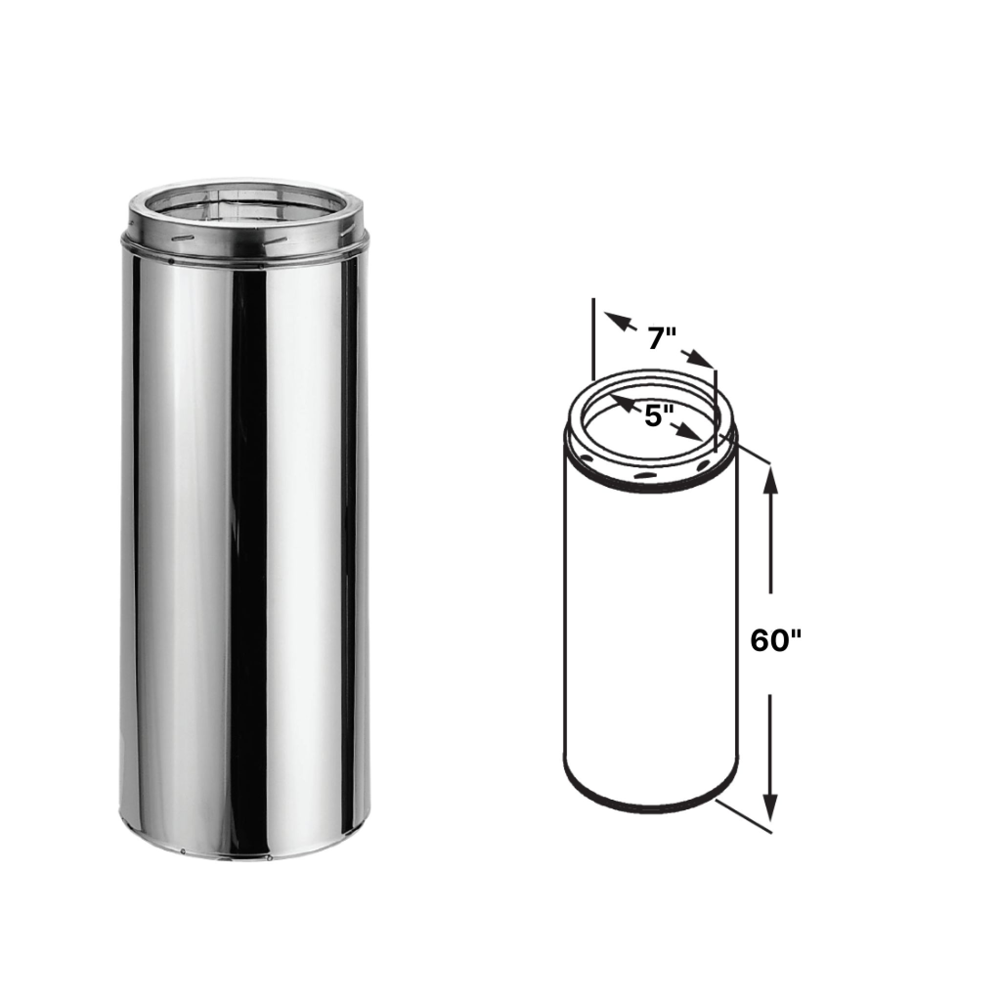 DuraVent DuraTech 5" Diameter Galvalume Steel CF 60" Pipe Length 5DT-60CF All Fuel Chimney Pipe