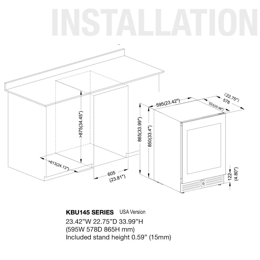 KingsBottle KBU145BX 24 Inch Under Counter LOW-E Glass Door Beer Fridge