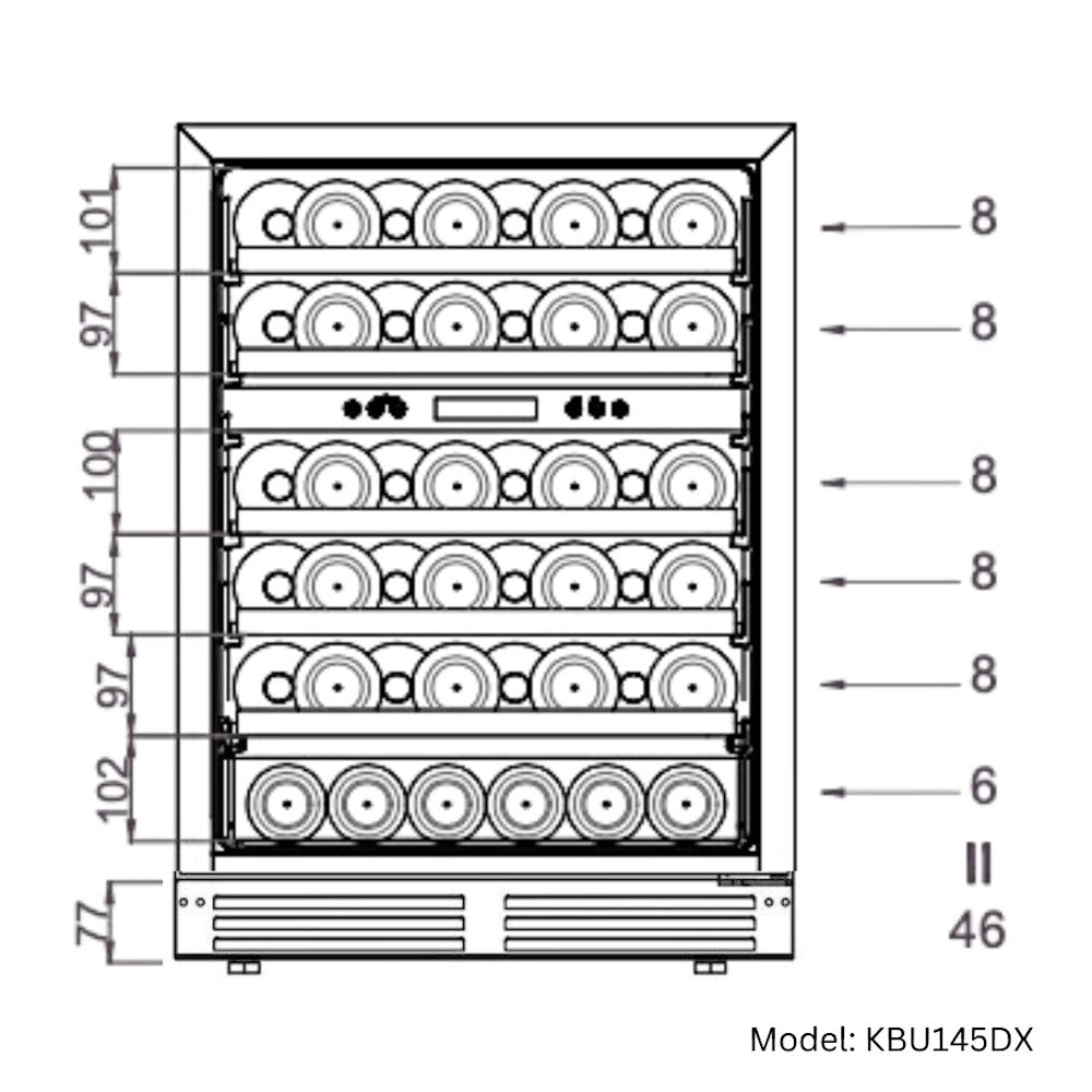 KingsBottle KBU145DX 24 Inch Under Counter LOW-E Glass Door Dual Zone Wine Cooler