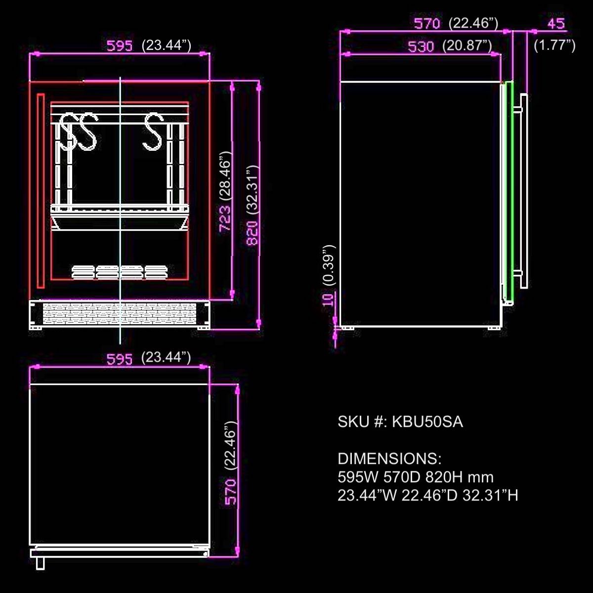 KingsBottle 24 Inch Glass Door Under Counter Steak Ager Fridge - KBU50SA