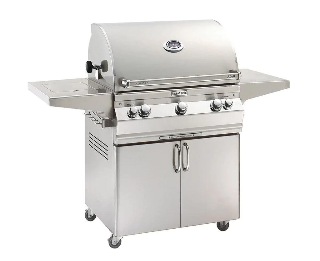 Fire Magic Aurora 30" Portable Gas Grill with Analog Thermometer & Flush Mounted Single Side Burner A660s