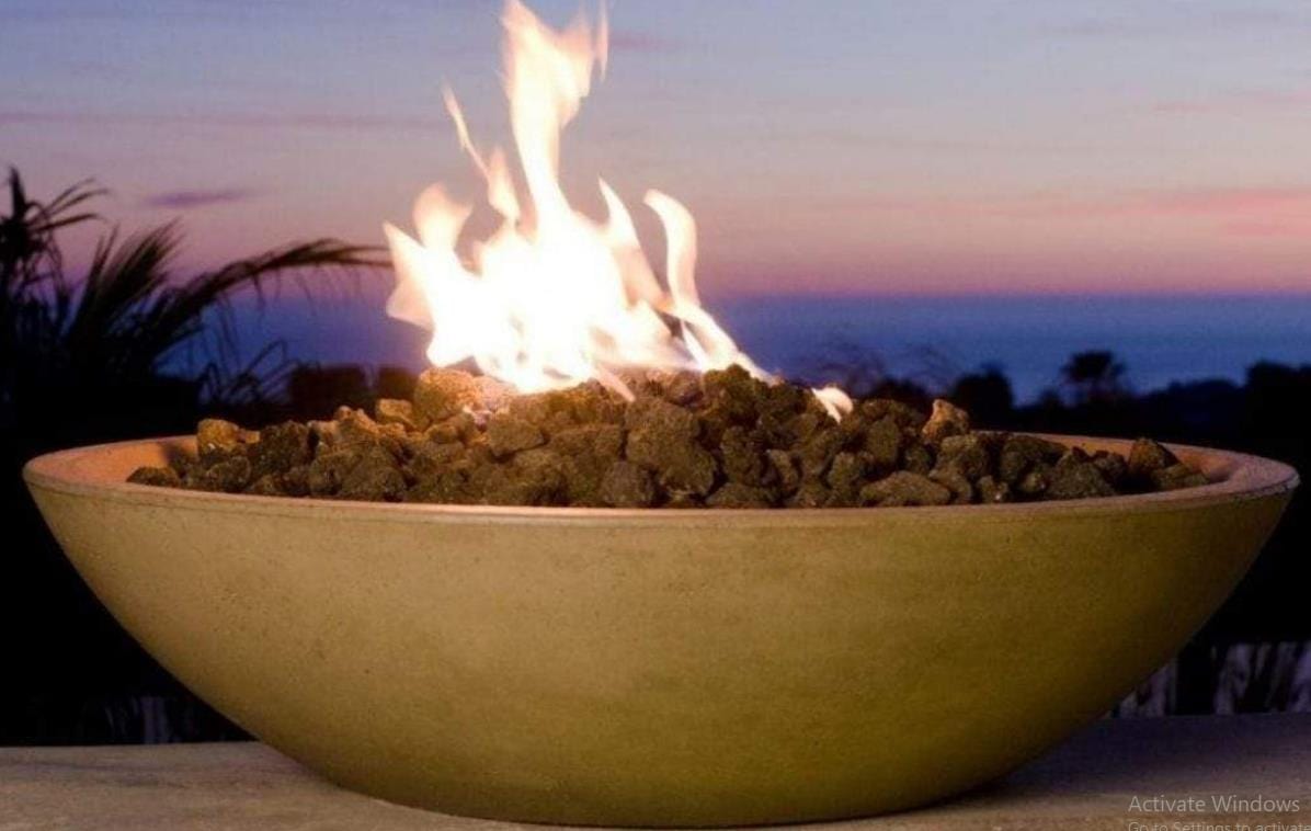 American Fyre Designs 32" Marseille Round Concrete Gas Fire Bowl