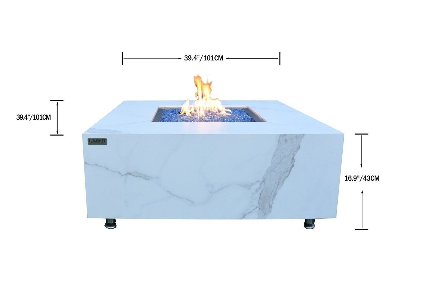 Elementi Bianco Marble Porcelain Fire Table