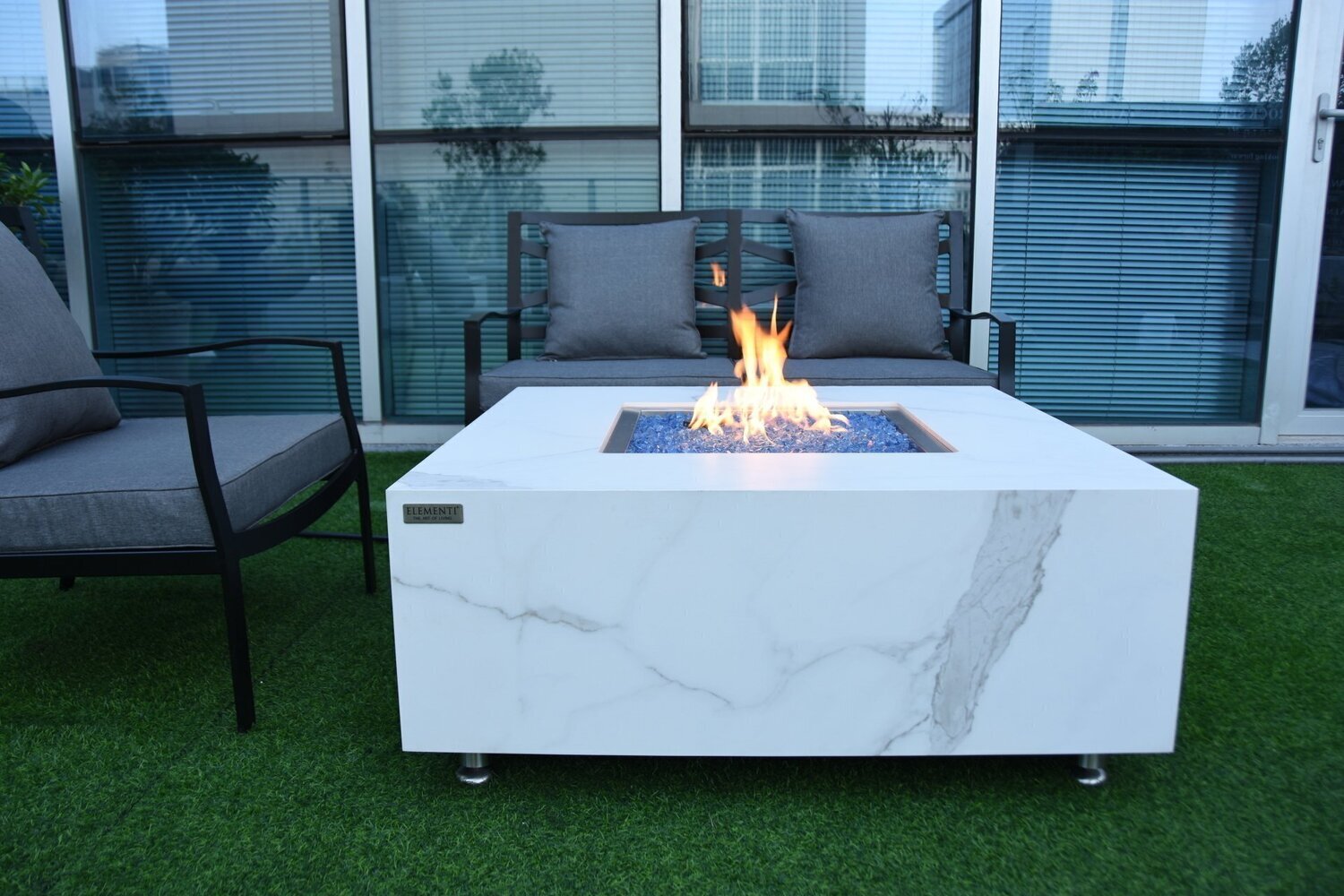 Elementi Bianco Marble Porcelain Fire Table