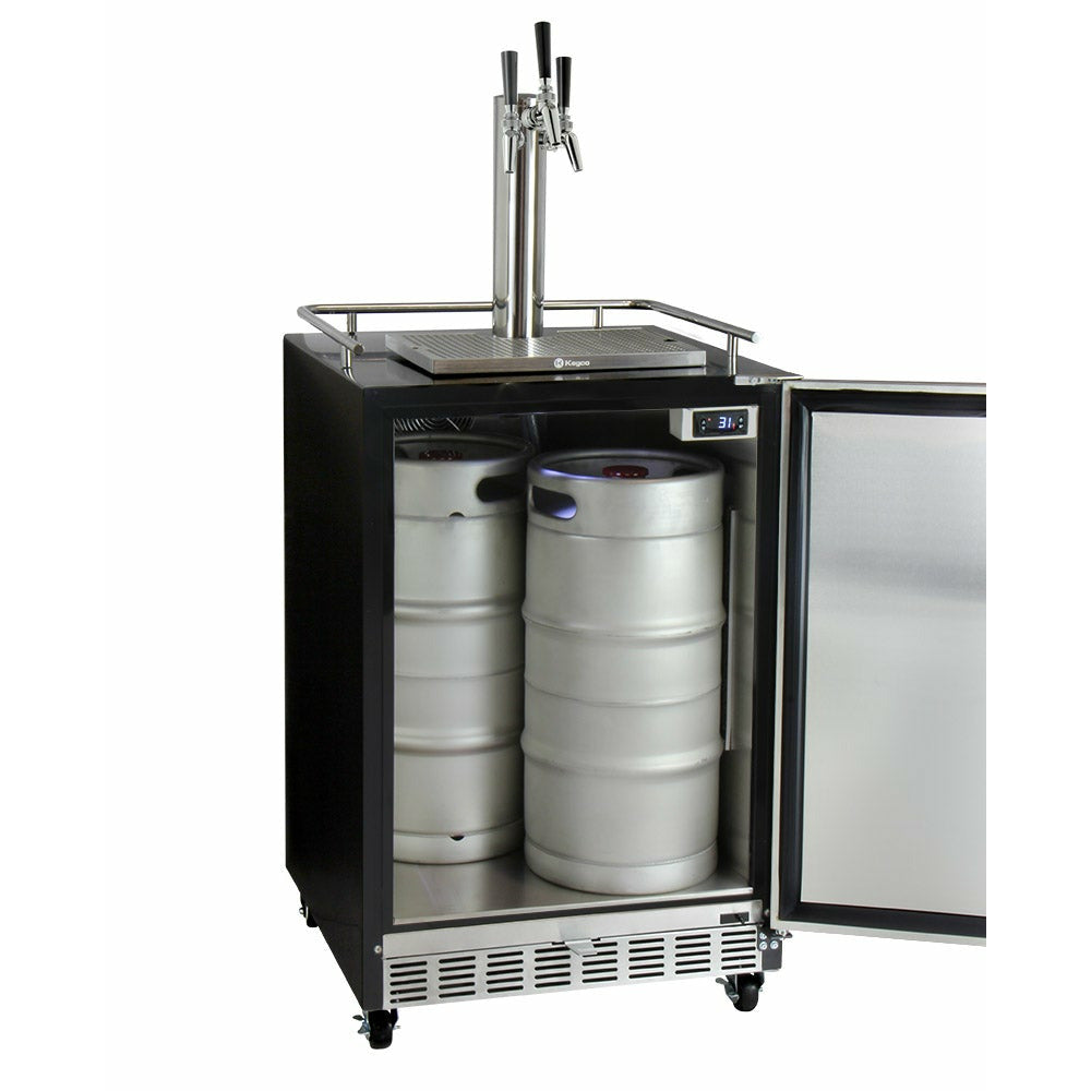 Kegco 24" Wide Triple Tap Stainless Steel Commercial Built-In Left Hinge Kegerator with Kit - HK38BSC-L-3-10