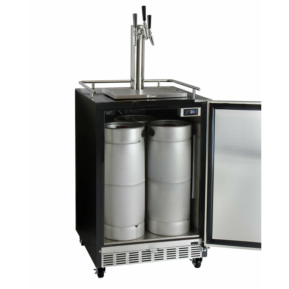 Kegco 24" Wide Triple Tap Stainless Steel Commercial Built-In Left Hinge Kegerator with Kit - HK38BSC-L-3-11