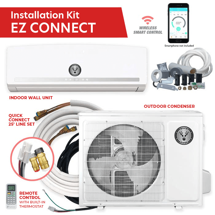 BuckCool EZ Connect 18K BTU Ductless Mini Split Heat Pump Complete System, UB1MSHQCW18