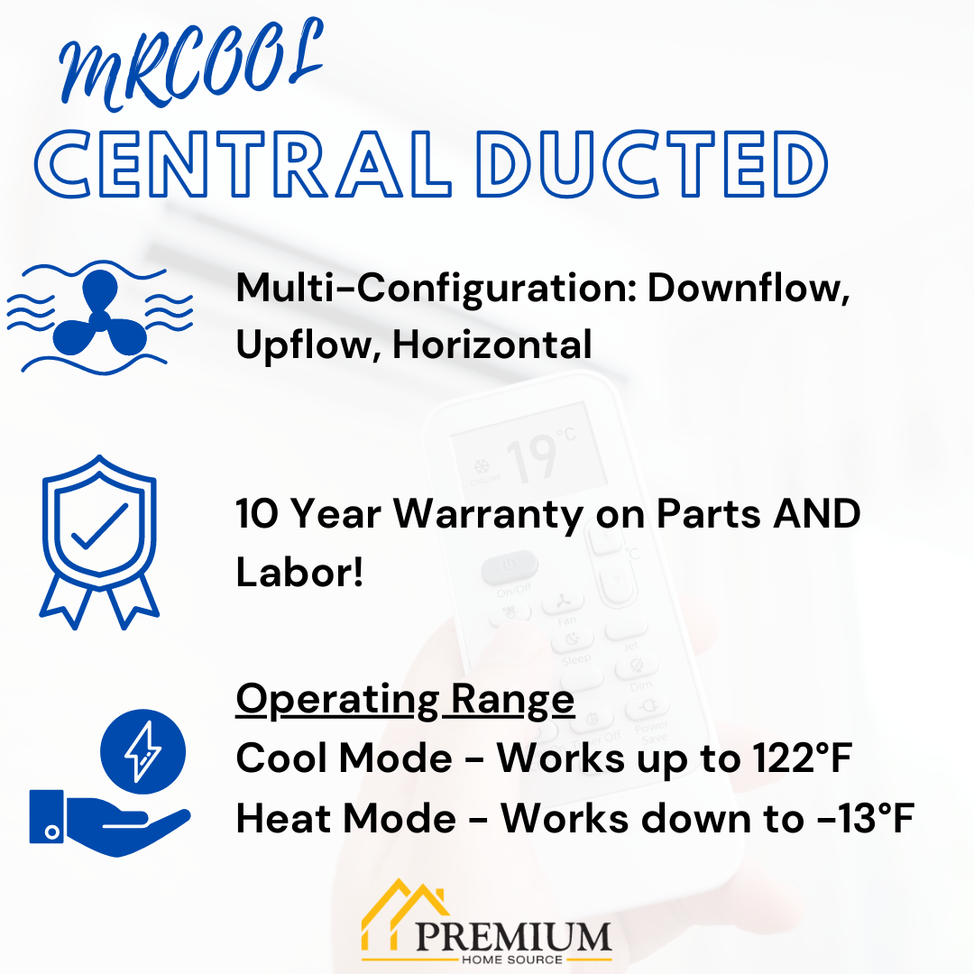 MRCOOL 18K BTU 22 SEER Ducted Air Handler and Condenser, 25 ft. Pre-Charged Line Set, CENTRAL-18-HP-230-25