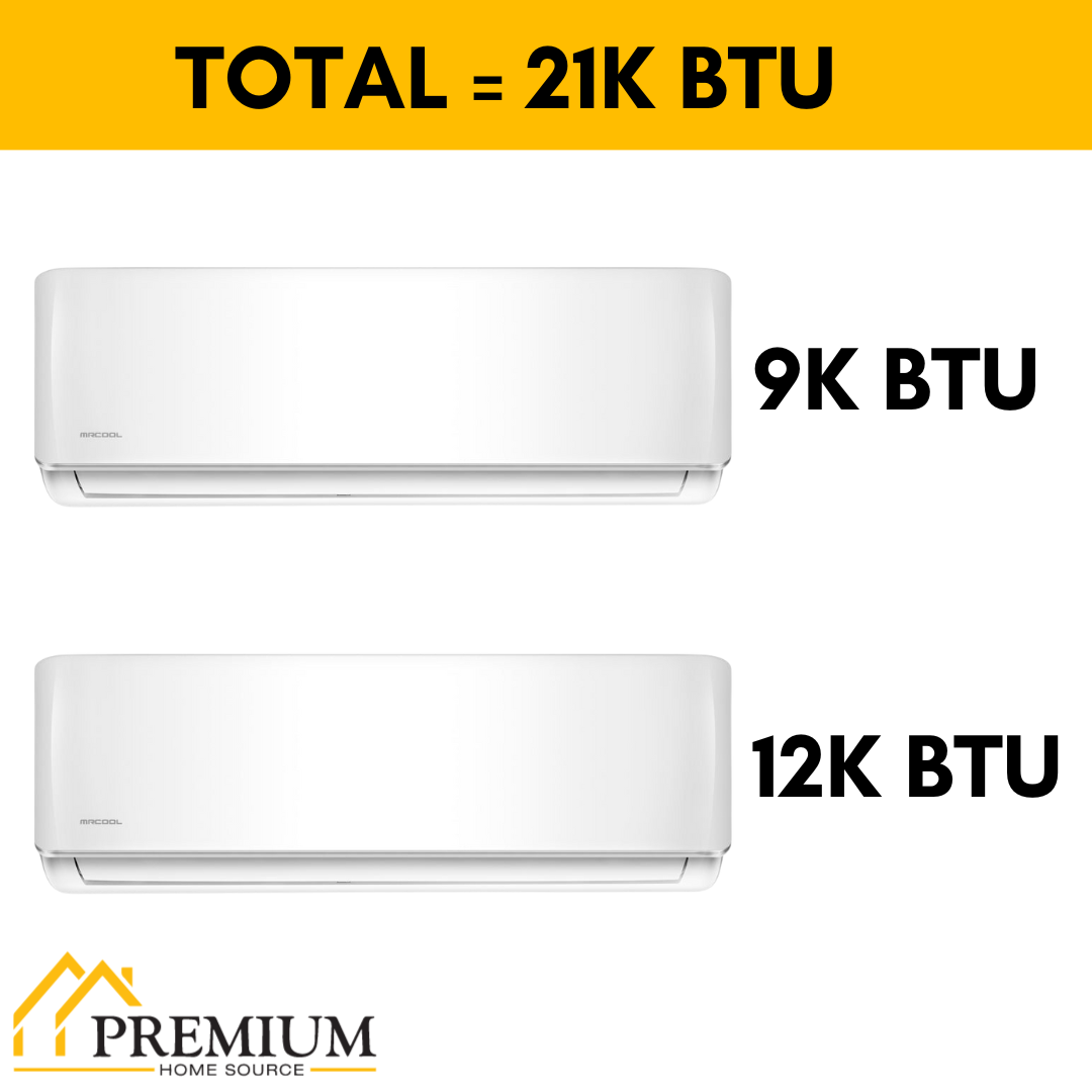 MRCOOL DIY Mini Split - 21,000 BTU 2 Zone Ductless Air Conditioner and Heat Pump with 16 ft. and 35 ft. Install Kit, DIYM218HPW01C02