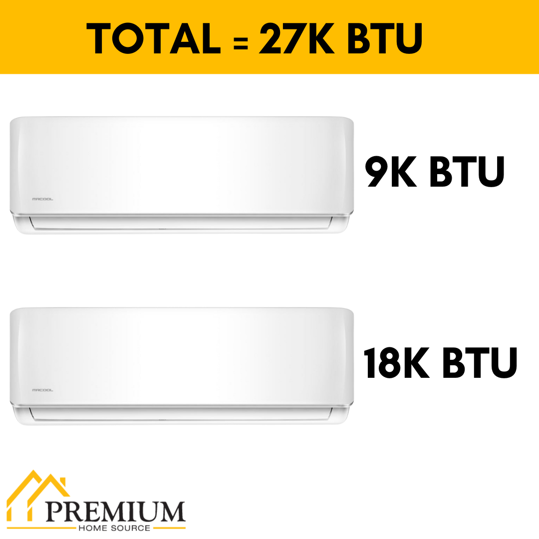 MRCOOL DIY Mini Split - 27,000 BTU 2 Zone Ductless Air Conditioner and Heat Pump with 16 ft. and 25 ft. Install Kit, DIYM227HPW01C01