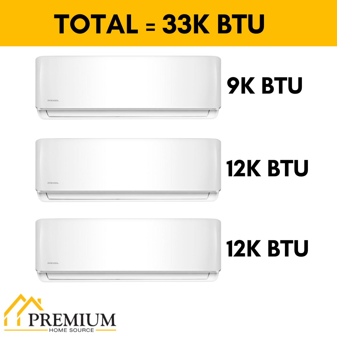 MRCOOL DIY Mini Split - 33,000 BTU 3 Zone Ductless Air Conditioner and Heat Pump with 50 ft. Install Kit, DIYM327HPW02C74