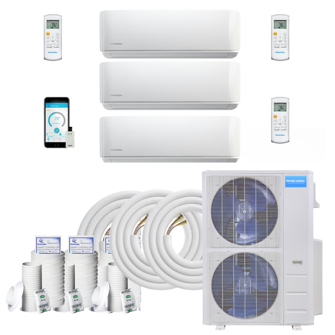 MRCOOL DIY Mini Split - 39,000 BTU 3 Zone Ductless Air Conditioner and Heat Pump with 16 ft. Install Kit, DIY348HP09121816