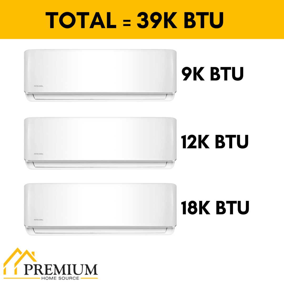 MRCOOL DIY Mini Split - 39,000 BTU 3 Zone Ductless Air Conditioner and Heat Pump with 35 ft. Install Kit, DIYM336HPW05C49