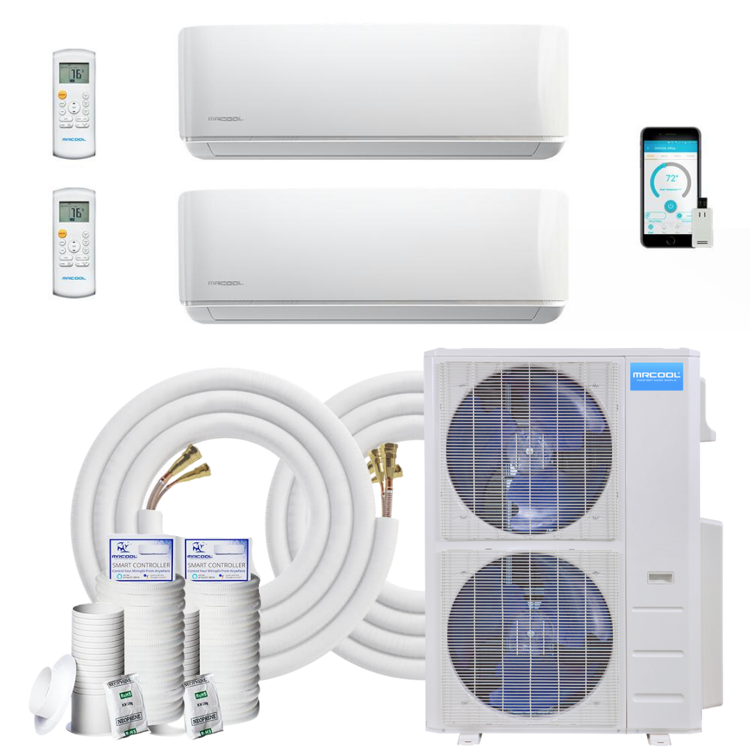 MRCOOL DIY Mini Split - 42,000 BTU 2 Zone Ductless Air Conditioner and Heat Pump with 35 ft. Install Kit, DIYM248HPW00C16