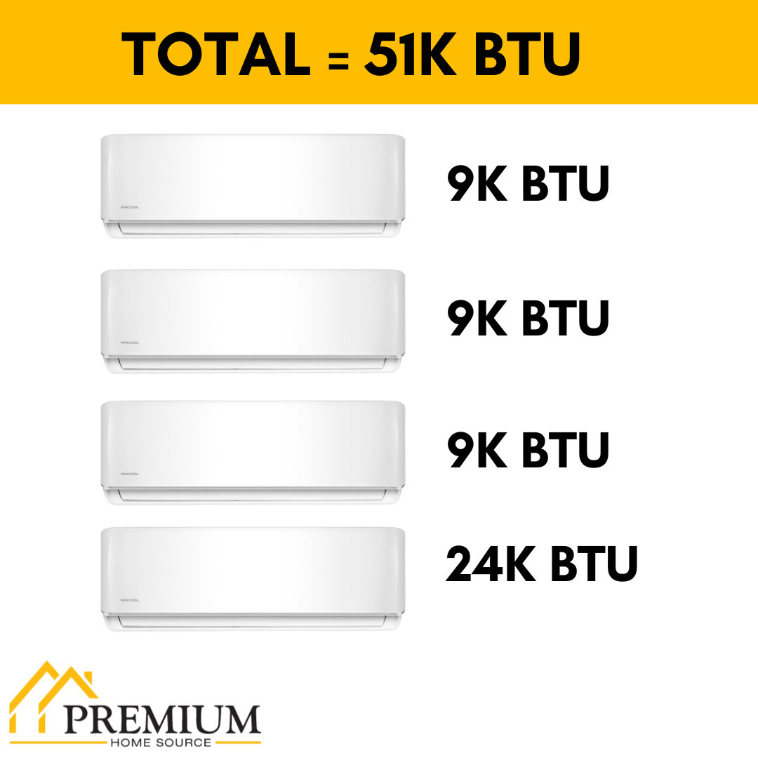 MRCOOL DIY Mini Split - 51,000 BTU 4 Zone Ductless Air Conditioner and Heat Pump with 16 ft. Install Kit, DIYM448HPW08C00