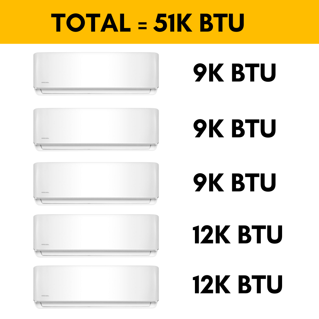 MRCOOL DIY Mini Split - 51,000 BTU 5 Zone Ductless Air Conditioner and Heat Pump with 25 ft. Install Kit, DIY548HP090909121225