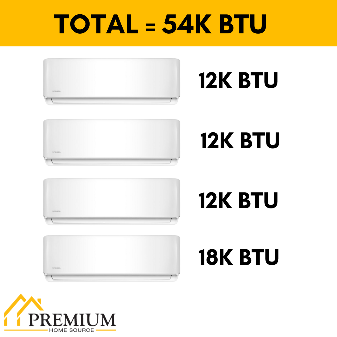 MRCOOL DIY Mini Split - 54,000 BTU 4 Zone Ductless Air Conditioner and Heat Pump, DIY-B-448HP12121218