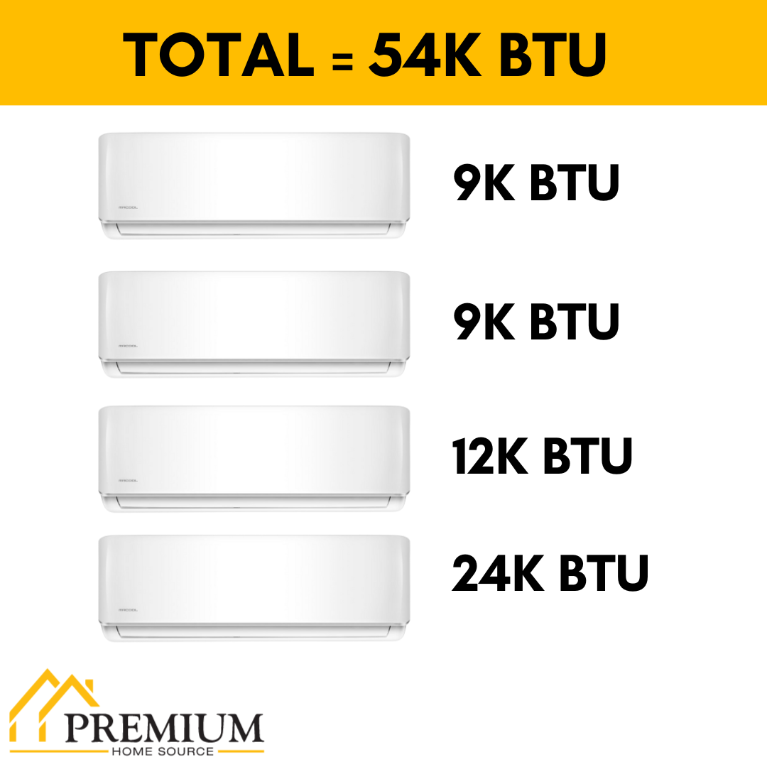 MRCOOL DIY Mini Split - 54,000 BTU 4 Zone Ductless Air Conditioner and Heat Pump with 16 ft. Install Kit, DIYM448HPW09C00