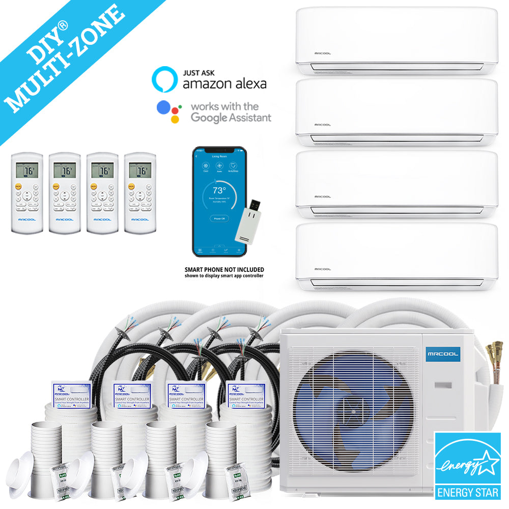 MRCOOL DIY Mini Split - 36,000 BTU 4 Zone Ductless Air Conditioner and Heat Pump with 35 ft. Install Kit, DIYM436HPW00C140