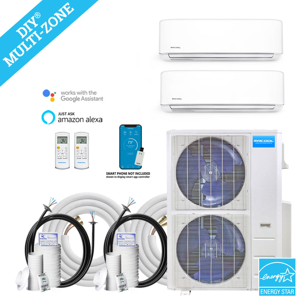 MRCOOL DIY Mini Split - 42,000 BTU 2 Zone Ductless Air Conditioner and Heat Pump with 25 ft. Install Kit, DIYM248HPW00C08