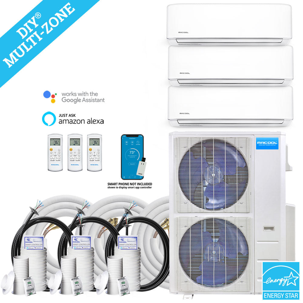 MRCOOL DIY Mini Split - 48,000 BTU 3 Zone Ductless Air Conditioner and Heat Pump with 35 ft. Install Kit, DIYM348HPW01C49