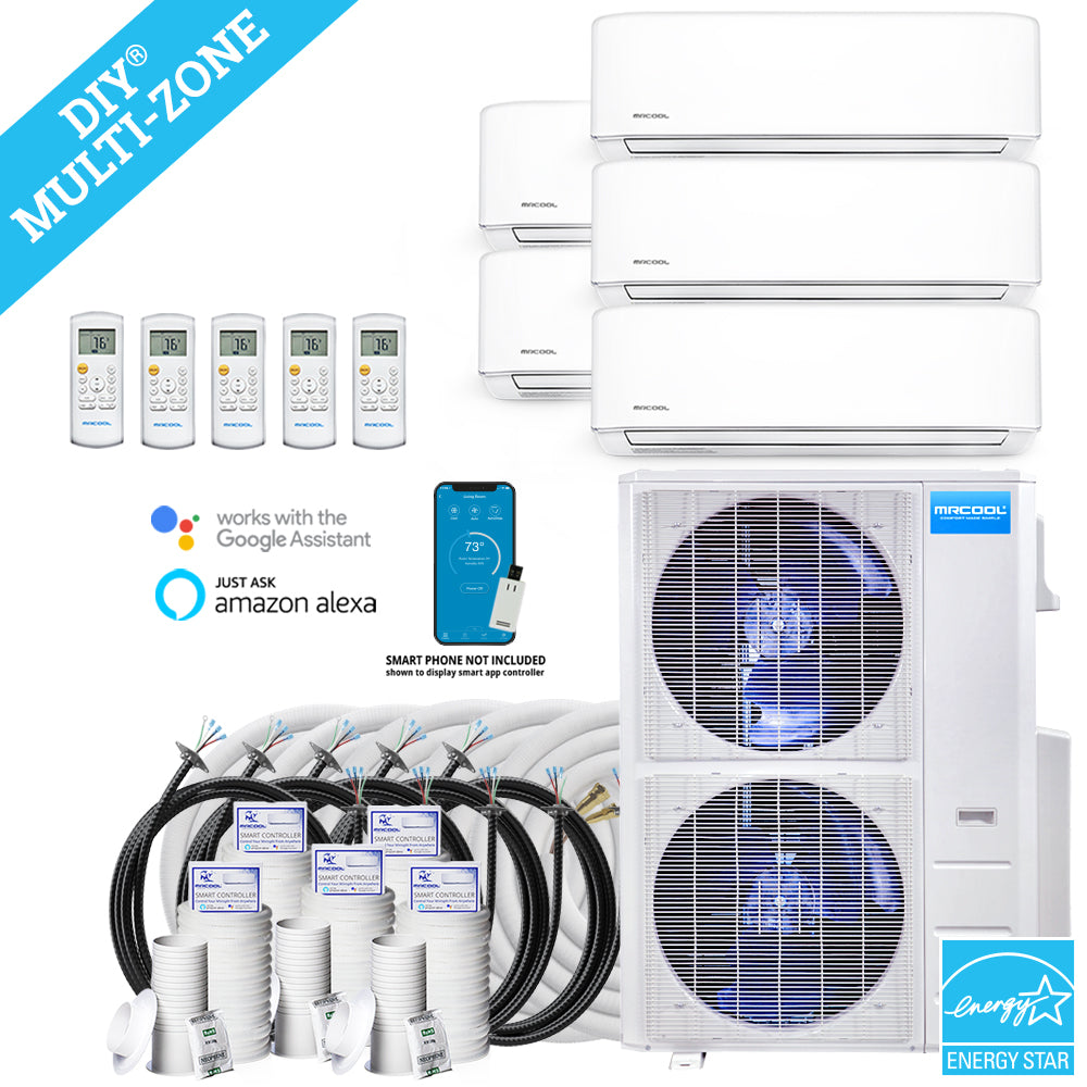 MRCOOL DIY Mini Split - 45,000 BTU 5 Zone Ductless Air Conditioner and Heat Pump with 35 ft. Install Kit, DIYM548HPW00C336