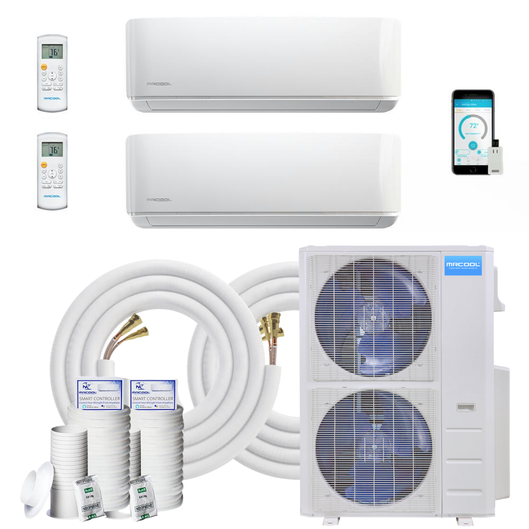 MRCOOL DIY Mini Split - 54,000 BTU 2 Zone Ductless Air Conditioner and Heat Pump with 50 ft. Install Kit, DIYM248HPW04C32