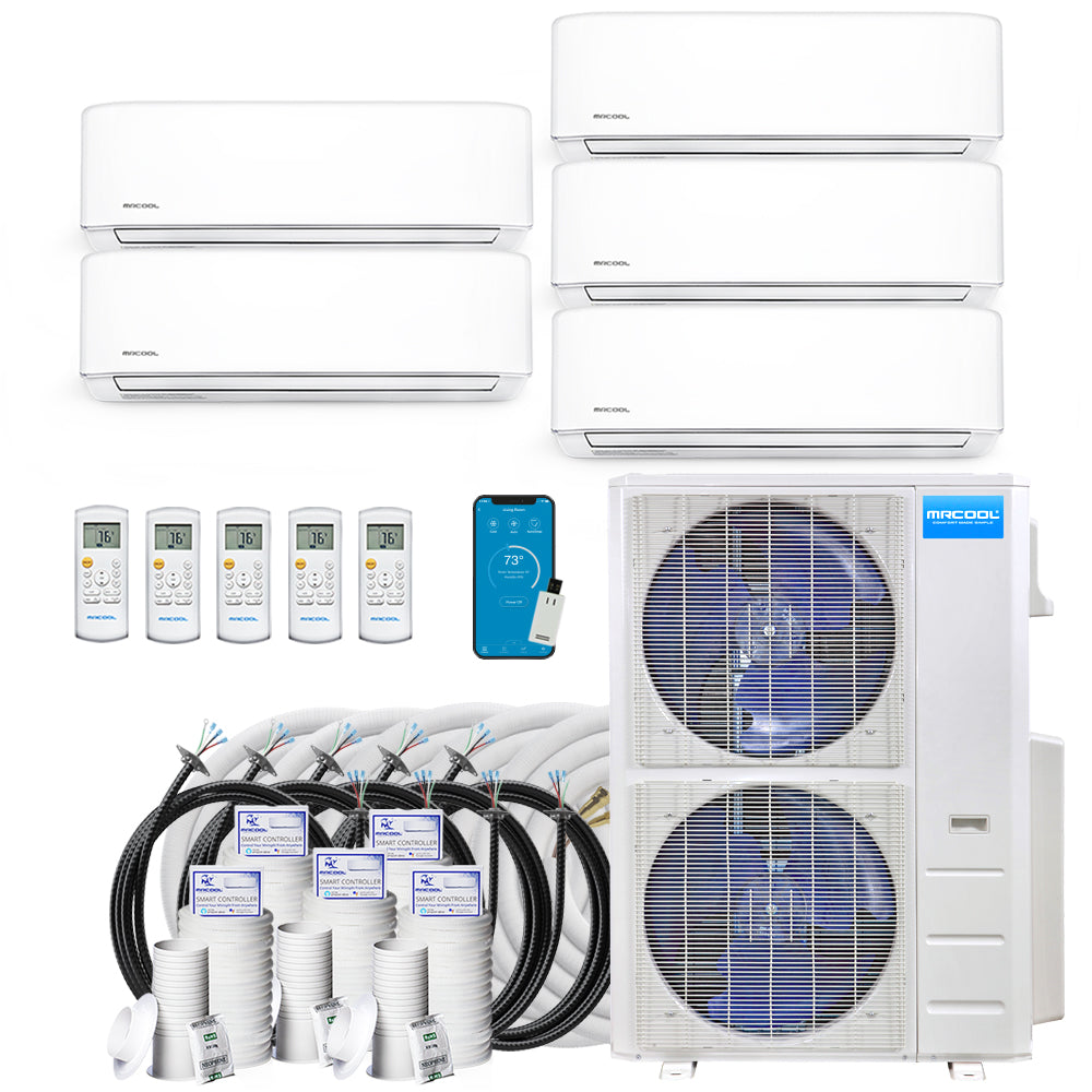 MRCOOL DIY Mini Split - 45,000 BTU 5 Zone Ductless Air Conditioner and Heat Pump with 35 ft. Install Kit, DIYM548HPW00C336