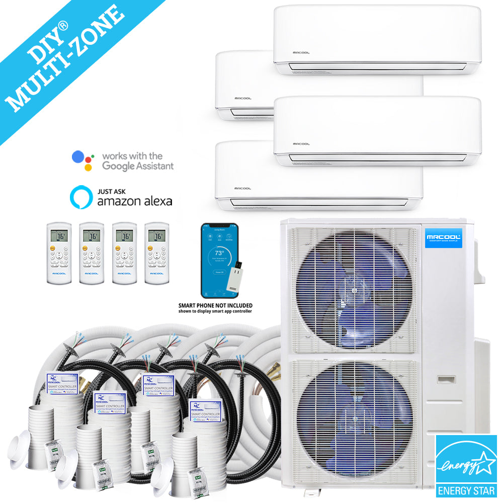 MRCOOL DIY Mini Split - 39,000 BTU 4 Zone Ductless Air Conditioner and Heat Pump with 16 ft. Install Kit, DIYM448HPW00C00