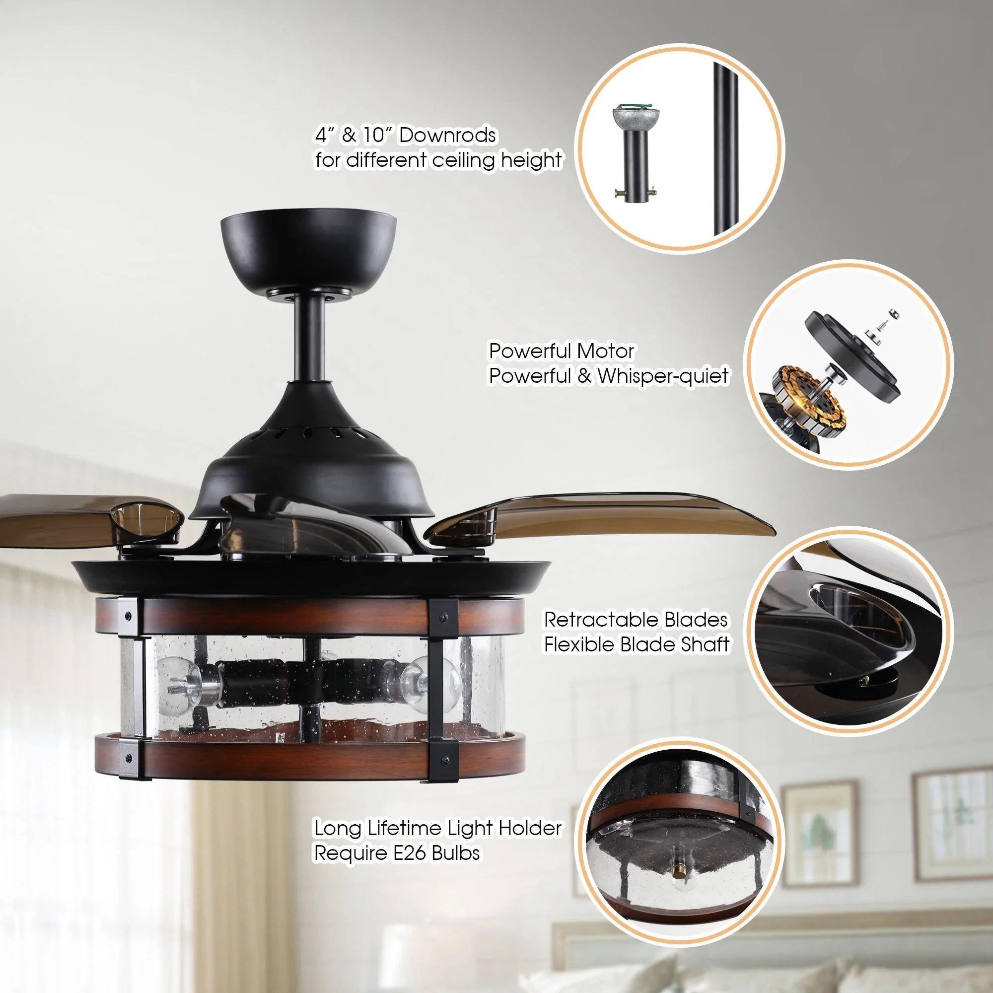 Parrot Uncle 36 In. Caselli Farmhouse Ceiling Fan with Lighting and Remote Control