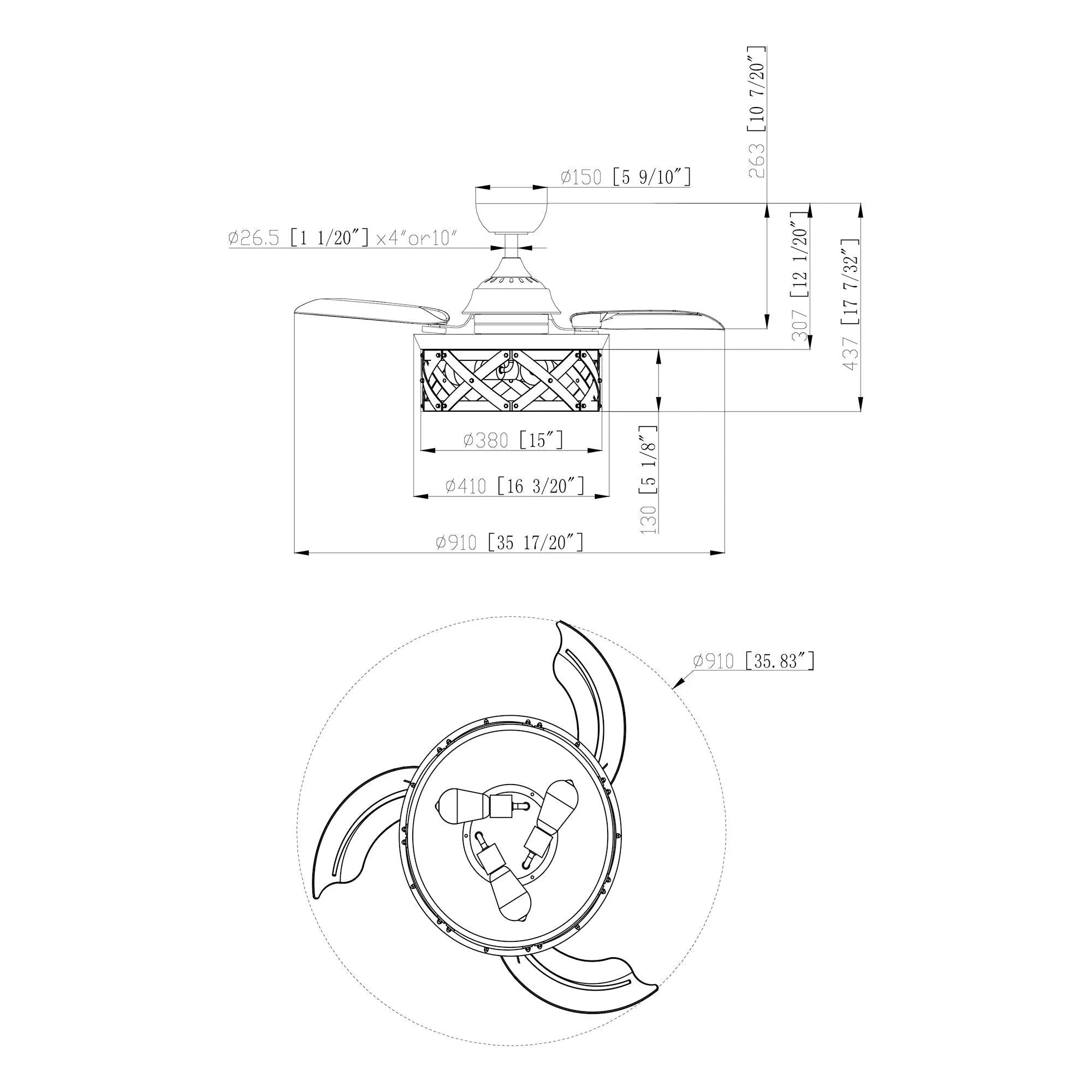 Parrot Uncle 36 In. Industrial Ceiling Fan with Lighting and Remote Control