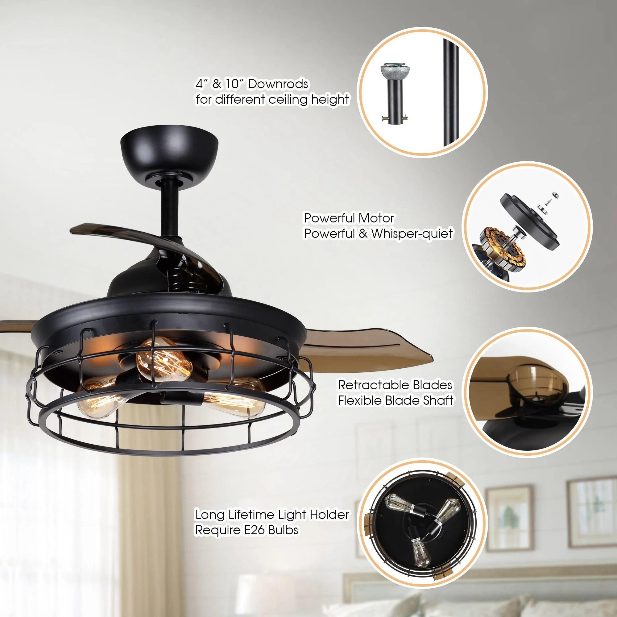 Parrot Uncle 36 In. Pickett Industrial Ceiling Fan with Lighting and Remote Control