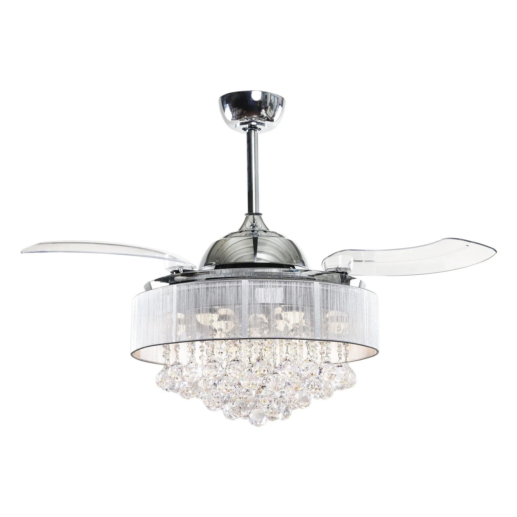 Parrot Uncle 42 In. Broxburne Modern Crystal Ceiling Fan with Lighting and Remote Control