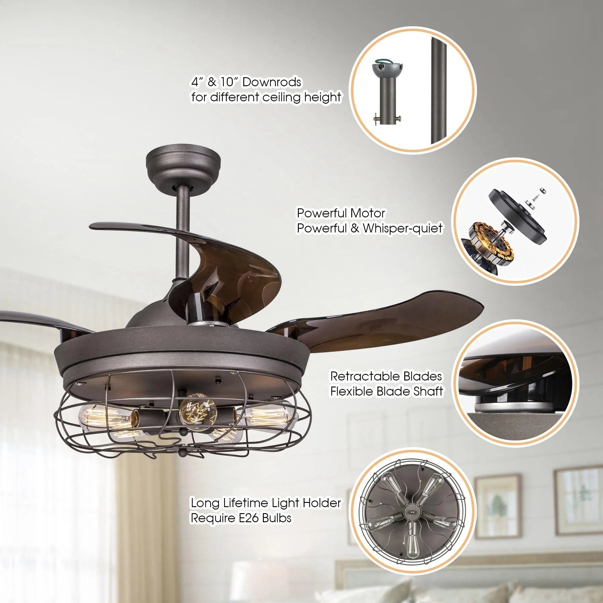 Parrot Uncle 46 In. Benally Industrial Ceiling Fan with Lighting and Remote Control