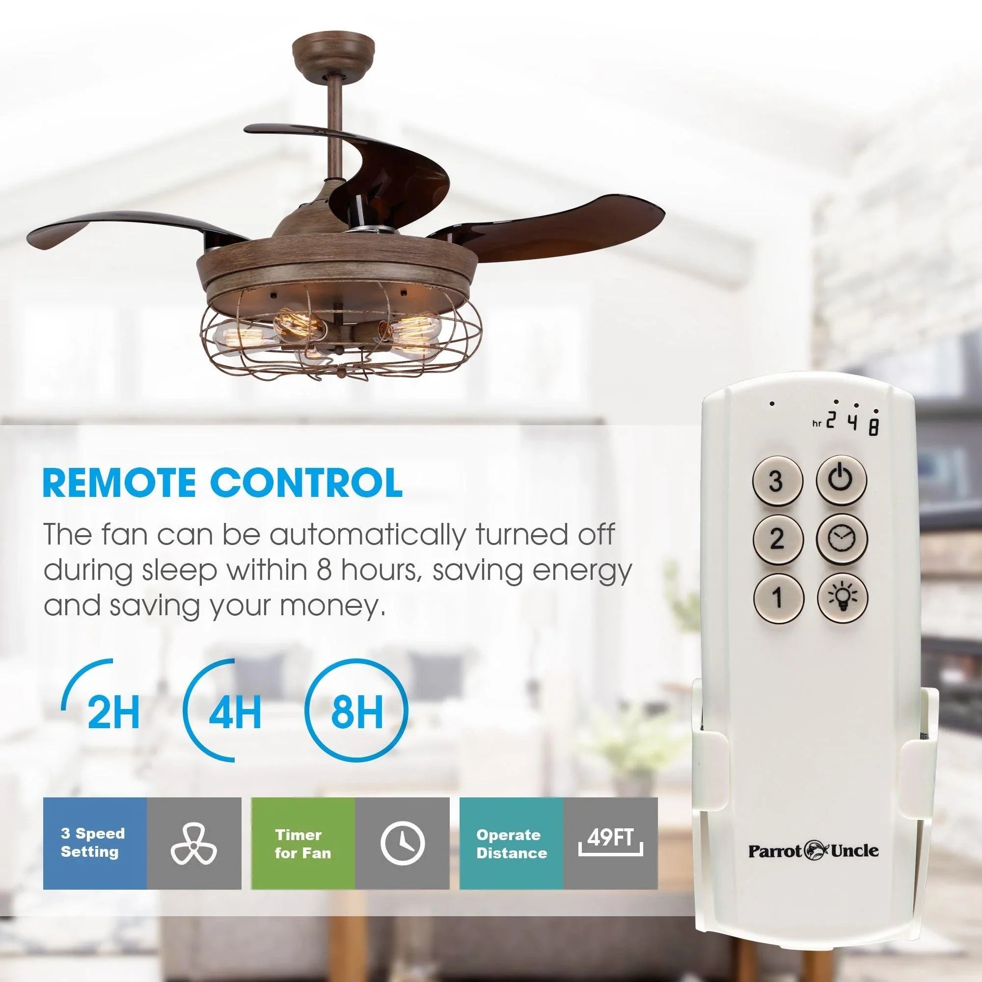 Parrot Uncle 46 In. Benally Industrial Ceiling Fan with Lighting and Remote Control