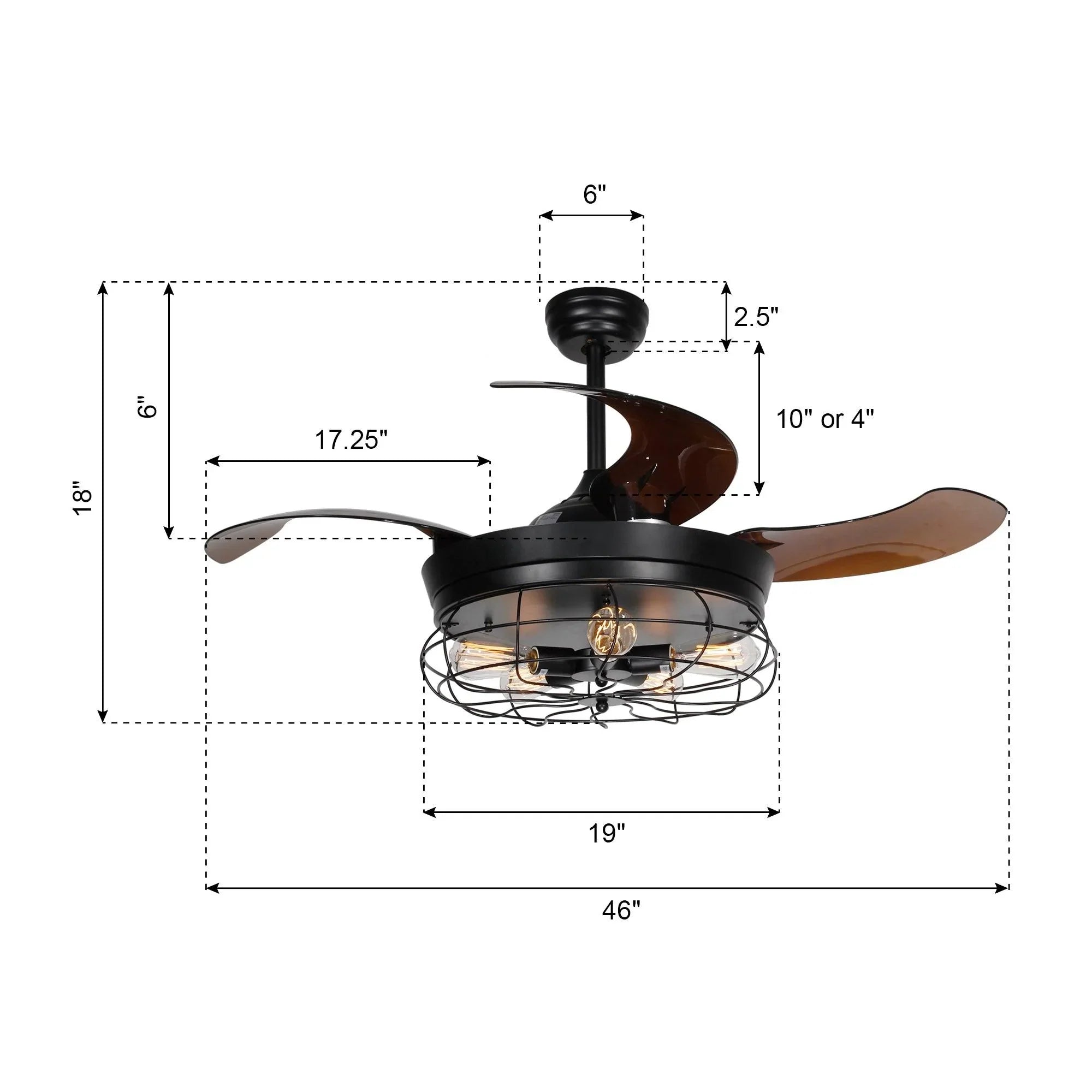 Parrot Uncle 46 In. Benally Industrial Ceiling Fan with Lighting and Remote Control