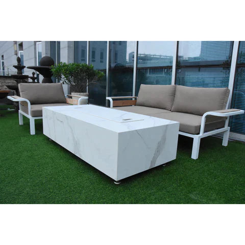 Elementi Carrara Marble Porcelain Fire Table