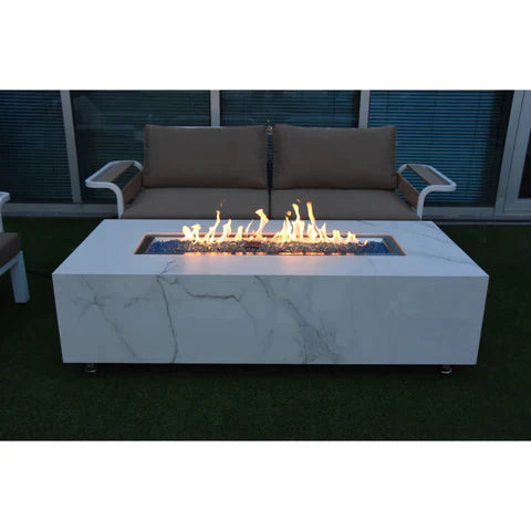 Elementi Carrara Marble Porcelain Fire Table