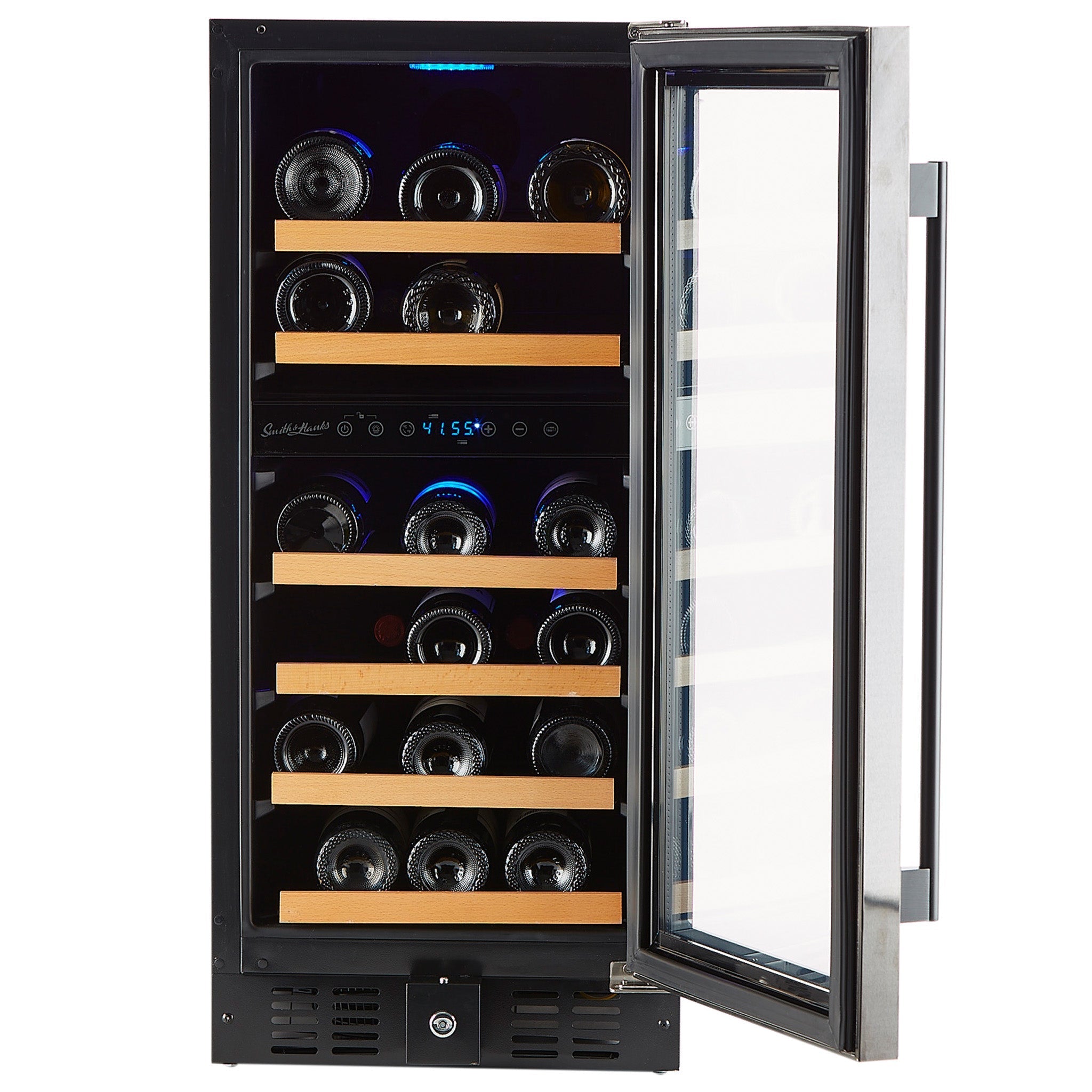 Smith & Hanks 32 Bottle Black Stainless Under Counter Wine Cooler, Dual Zone-RE55006