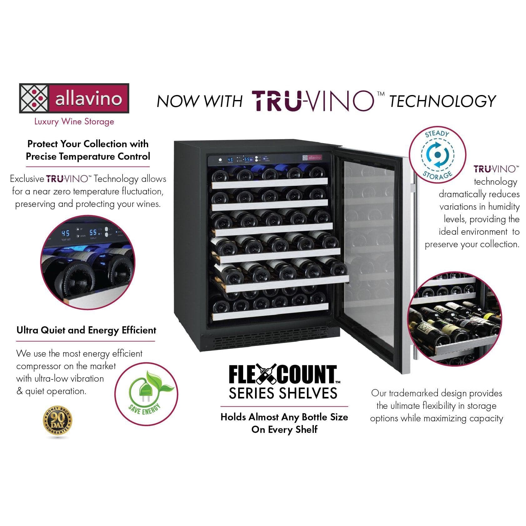 Allavino Allavino 47" Wide 112 Bottle Dual-Zone  Side-by-Side Wine Refrigerator 2X-VSWR56-1S20