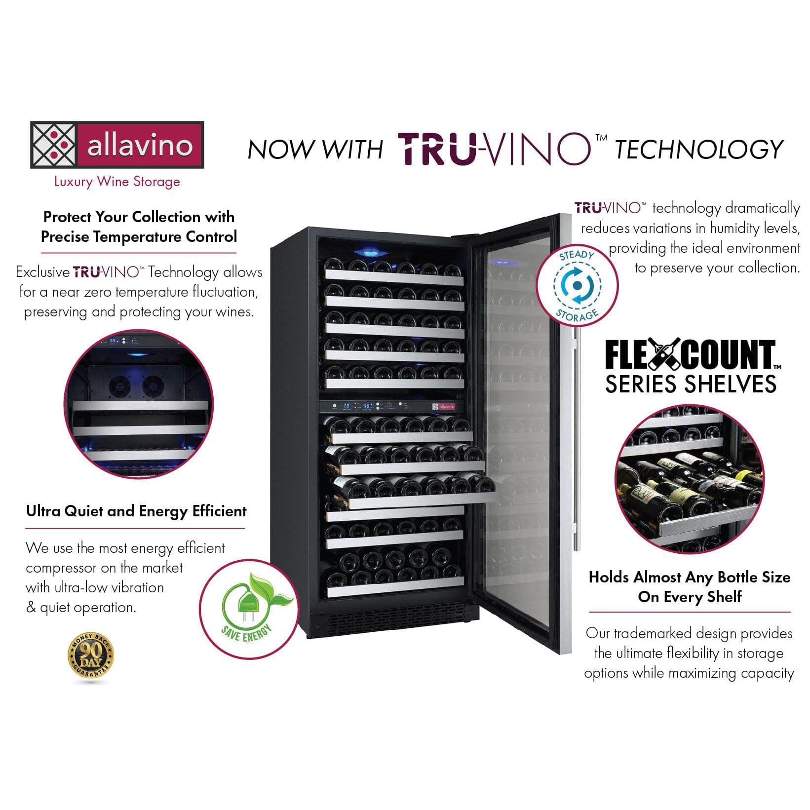 Allavino Allavino 47" Wide 242 Bottle Four Zone Side-by-Side Wine Refrigerator 2X-VSWR121-2S20