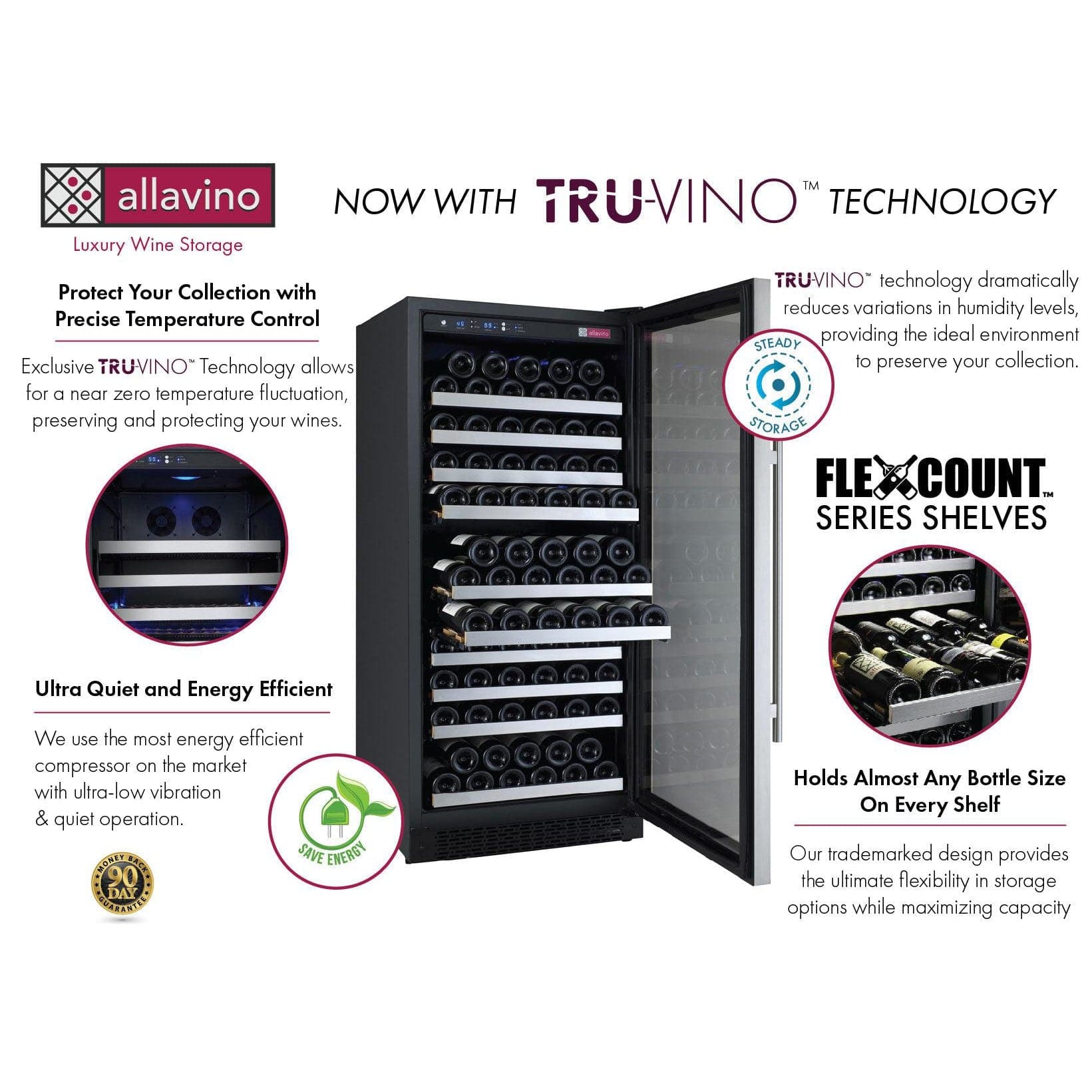 Allavino Allavino 47" Wide 256 Bottle Dual Zone Side-by-Side Wine Refrigerator 2X-VSWR128-1S20