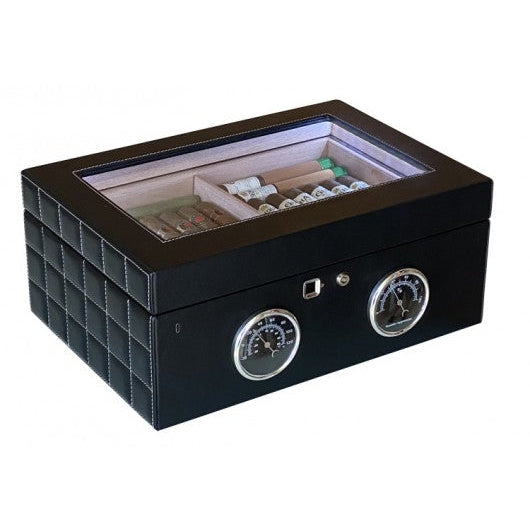 LemansGT 120 Ct. Black Humidor w/ Finger Print Touch Lock, Dual Gauges & LED Lighting-4