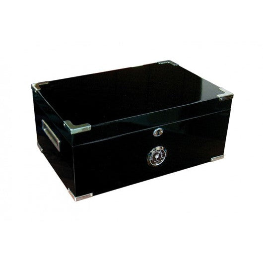 Dakota 120 Ct. Full Black Humidor Recessed Humidification, Scissors & Polished Hardware-3