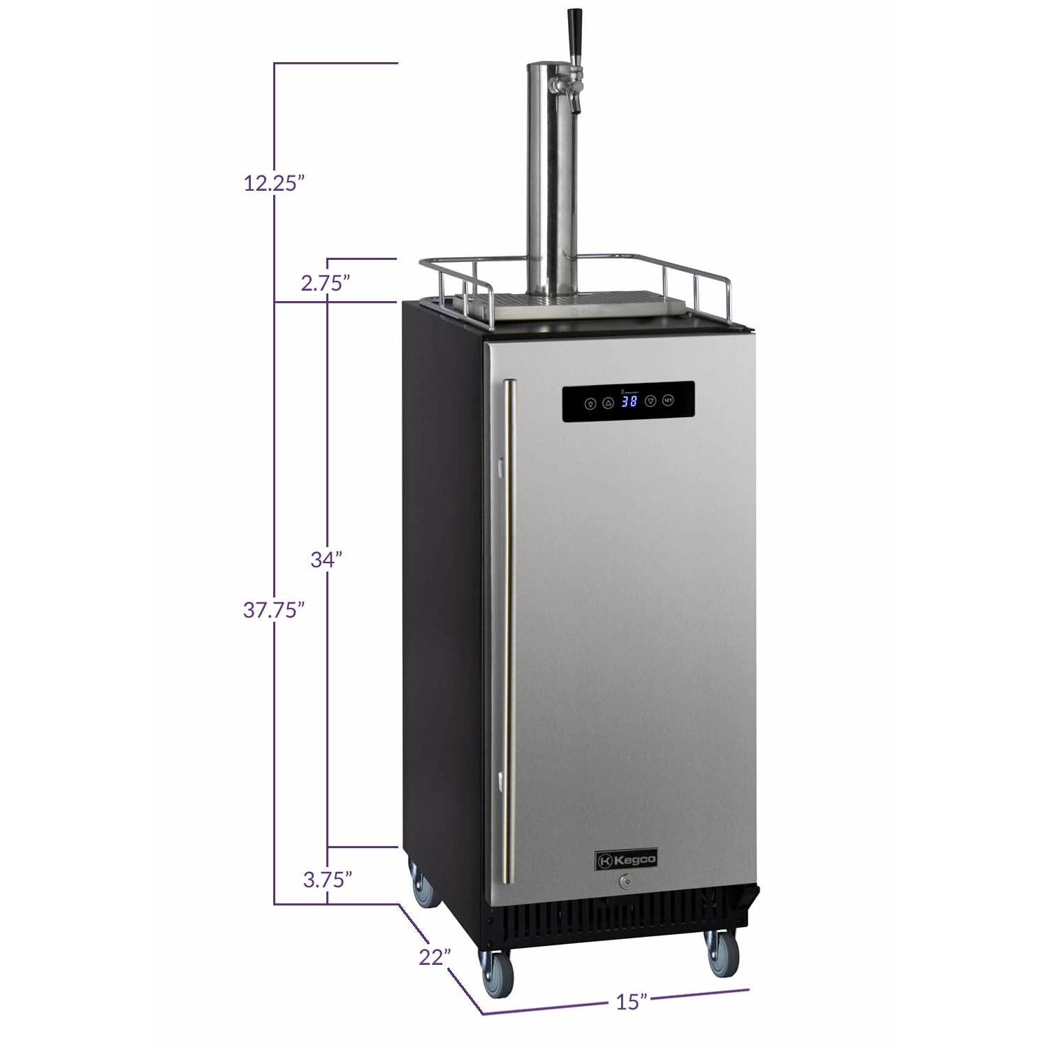 Kegco 15" Wide Kombucha Single Tap Stainless Steel Commercial Kegerator - KOM15BSRNK-2