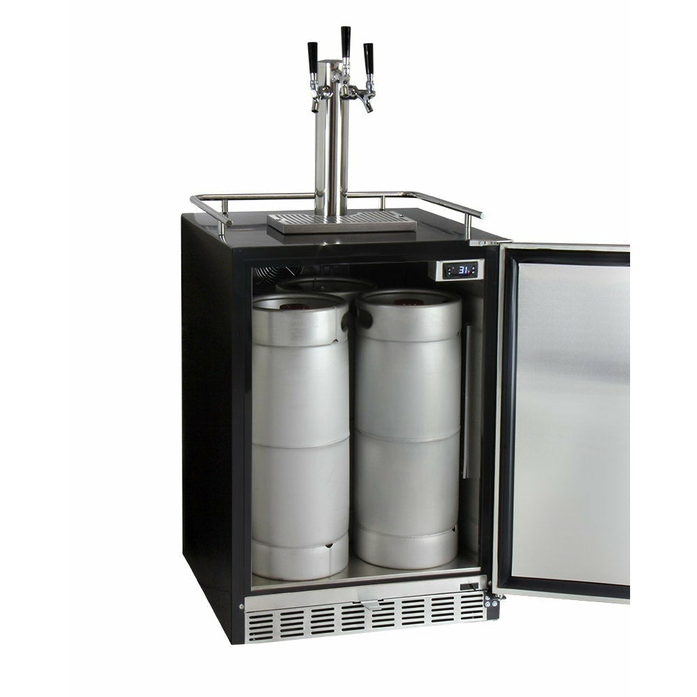 Kegco 24" Wide Cold Brew Coffee Triple Tap Stainless Steel Commercial Built-In Right Hinge Kegerator - ICHK38BSU-3-9