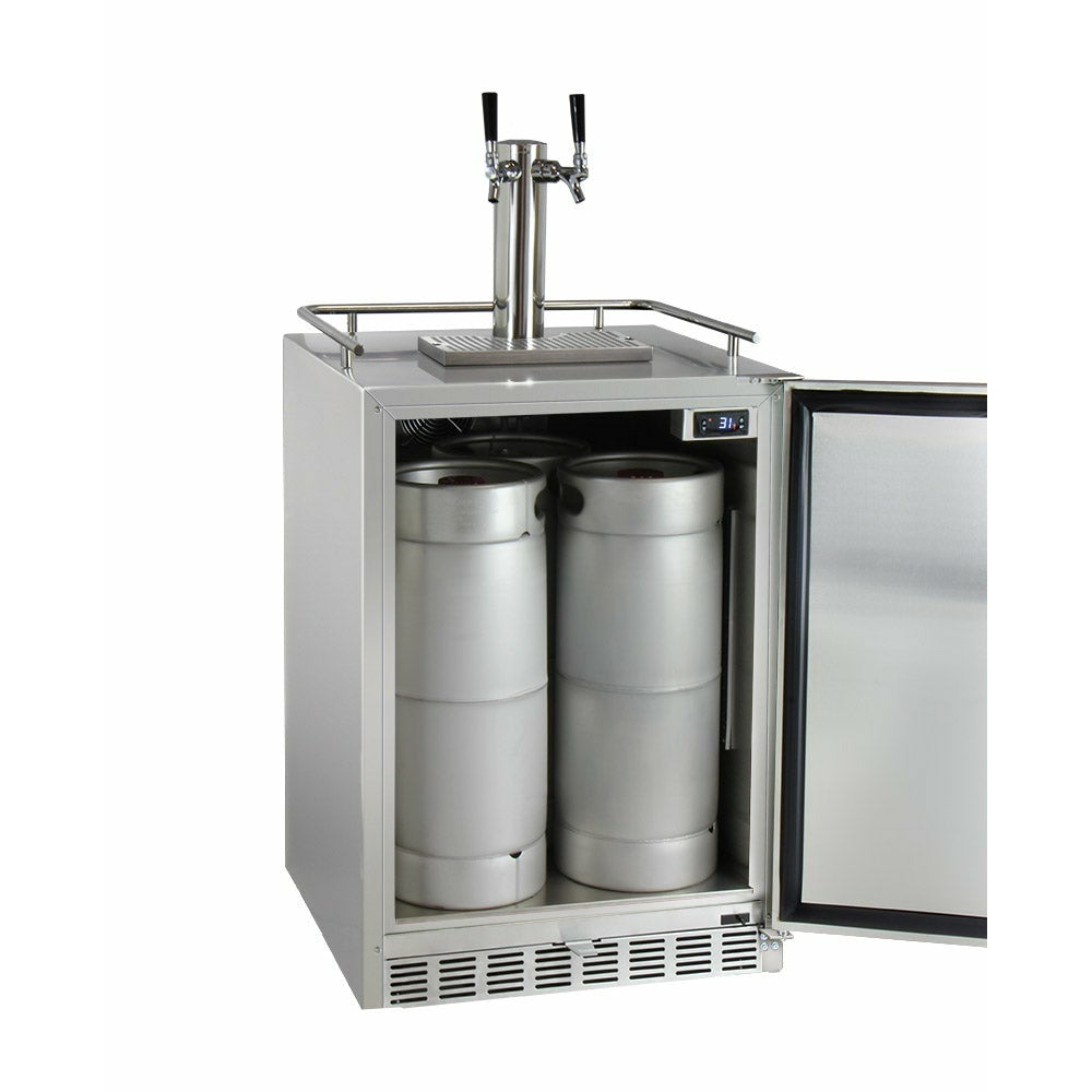 Kegco 24" Wide Dual Tap All Stainless Steel Outdoor Built-In Right Hinge Kegerator with Kit - HK38SSU-2-11