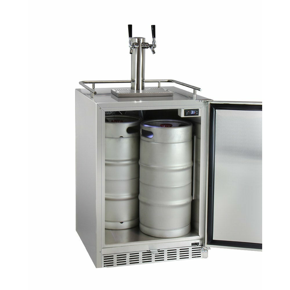 Kegco 24" Wide Dual Tap All Stainless Steel Outdoor Built-In Right Hinge Kegerator with Kit - HK38SSU-2-10